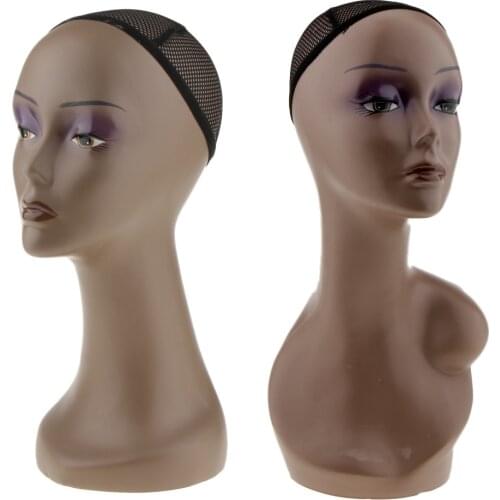 2pcs Female Mannequin Manikin Head Model Wig Glasses Hat Display Stand with Shoulder Bust Net Cap