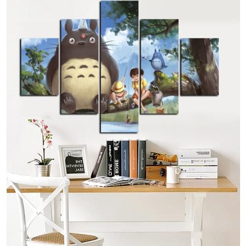 5Panel Anime Modern Miyazaki Hayao Totoro Art HD Print Modular Wall Painting Poster Picture For Kids Room Cartoon Cuadros Decor