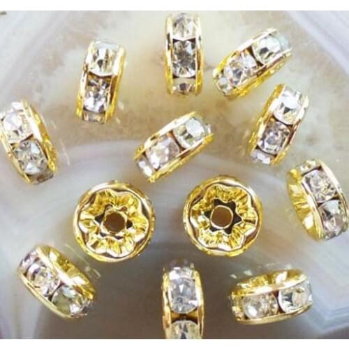 6mm 8mm 10mm 12mm yty3 White Crystal Rhinestone Metal Rondelle Spacer DIY Loose Beads Charm DIY Bracelet