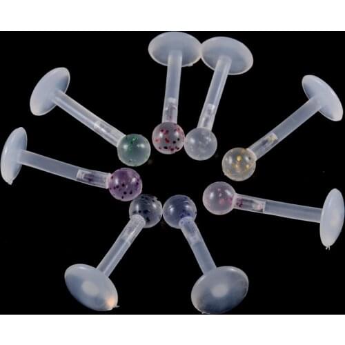 8pcs/lot Bioplast Push-in Labret Stud Lip Piercing Ring Multicolour PTFE Ear Cartilage Tragus Helix Piercing Fashion Jewelry 16G