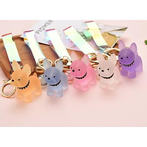 Acrylic Transparent French Bulldog Keychain Cartoon Animal Dog Keyring Holder Bag Charm Key Chains Trinket Accessories