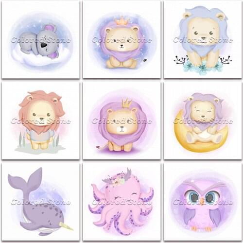 New Diamond painting Cartoon Animal Koala lion whale octopus owl 5D DIY Full Square Drill embroidery 3D Round mosaic Drawing 131