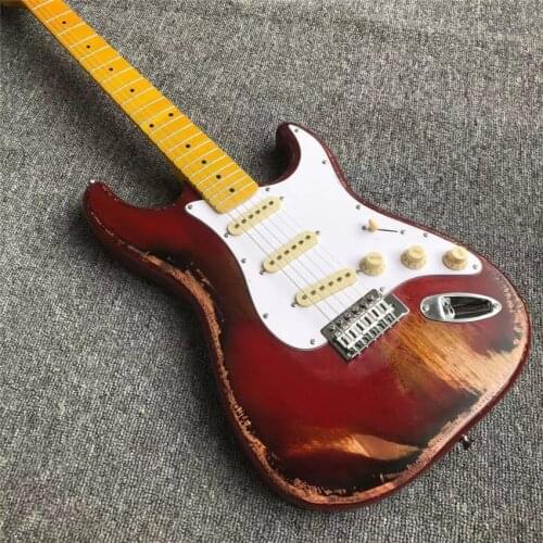 Antique made old electric guitar, red, real photos, free shipping, sunset set, red, maple fingerboard