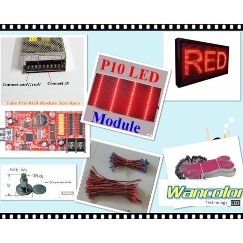 Free shipping DIY LED Text Display Electronic kits with 10pcs P10 outdoor red LED module+ led controller+power supply