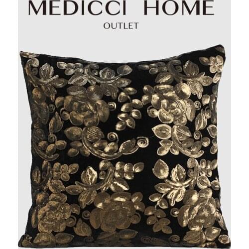 Medicci Home Glitter Sequins Cushion Cover Handicraft Art Floral Beaded Embroidery Decorative Pillowcase Luxurious Festive Decor