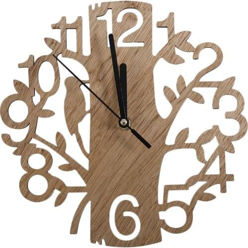 Vintage Design Wood Wall Clock Stylish Home Living Room Coffee Shop Chic Bar Decoration Personality Quiet Clock Square Shape