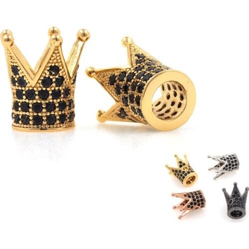 CZ Crown Black Zirconium Micropavé, Cubic Zirconia Crown Spacer Beads, DIY Jewelry Beaded Bracelet Accessories 13x12mm