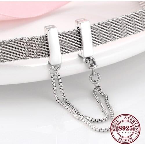 2020 Fashion 925 Sterling Silver Square Clips Safety Chain Beads Fit Original Reflection Clip Charm Bracelet DIY Jewelry