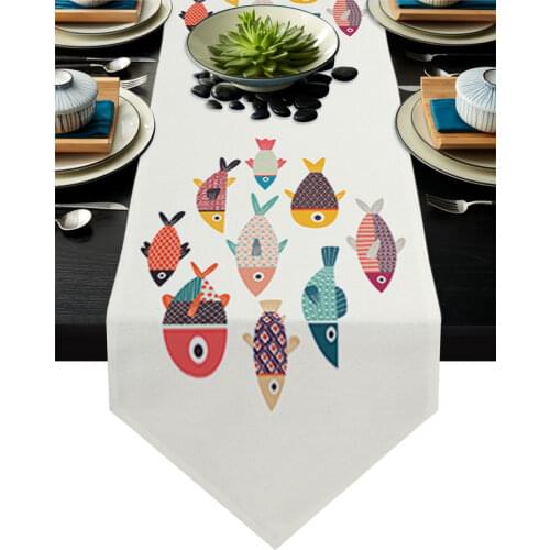 Cartoon Fish Table Runner Modern Table Flag Home Party Country Wedding Decoration Tablecloth Table Runners