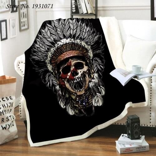Indian Skull 3D Printed Fleece Blanket for Beds Thick Quilt Fashion Bedspread Sherpa Throw Blanket Adults Kids 07