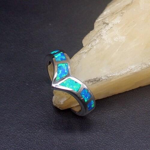 Hermosa Wonderful Charm Blue Opal 925 Silver Queen Band Ring Wedding Engagement Gifts for Women Size 7# 20214338