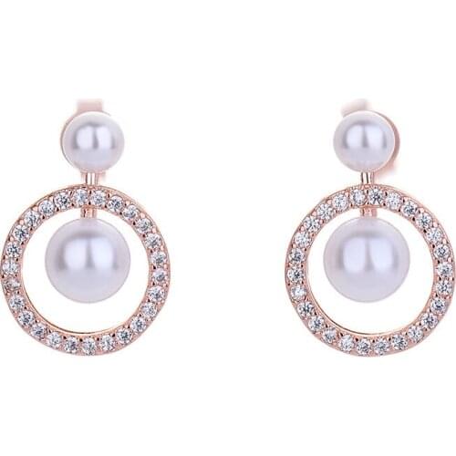 Circle Pearl Stud Earrings S925-sterling-silver-plated AAA Zircon Crystal Elegant Engagement Party Ear Studs for Women Jewelry