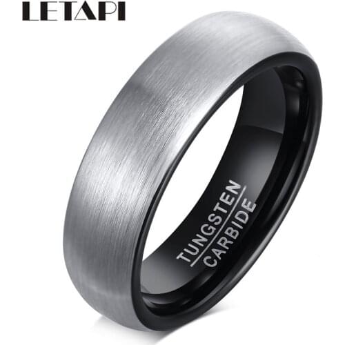 LETAPI New Basic Wedding Engagement Band Brushed Ring Jewelry Black Silver Color Tungsten Rings for Men
