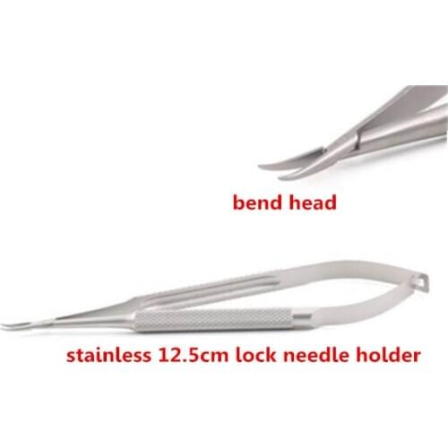 Stainless steel microsurgical instruments 12.5cm bend curved head surgical ophthalmic device lock needle holder