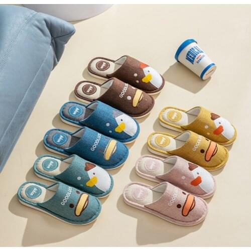 Mens and Womens New Cotton Slippers Thick-soled Mute Dormitory Indoor Autumn and Winter Cute Soft Bottom Non-slip Warm Plush