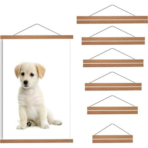 Magnetic Poster Hanger Frame Wood Wooden Teak Magnet Hanging Kit for Photo Pictures Wall Art Map Canvas Print Artwork Home Decor