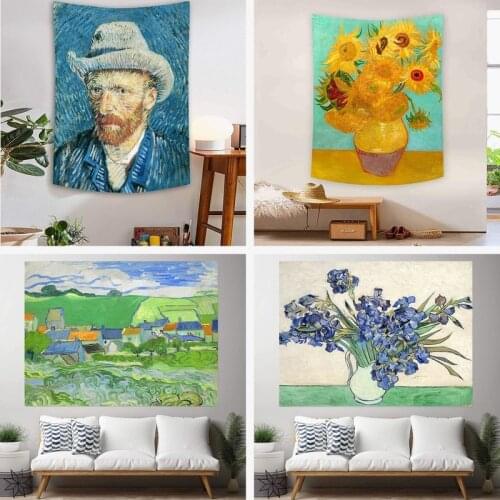 Oil painting series tapestry Home background wall decoration cloth Living room hanging cloth Fabric painting 95*73cm