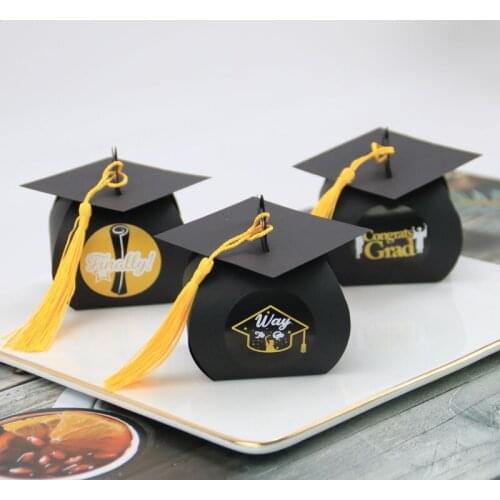 New Black Hat Style Graduation Celebration Party Candy Box Wedding Candy Boxes Packaging Gift Box Baby Shower Decoration