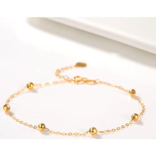 ZHIXI 18K Gold Anklet for Womens Fine Jewelry Real AU750 Solid Round Ball Sliding Pure Gold Adjustable Chain Luxury Gift B511
