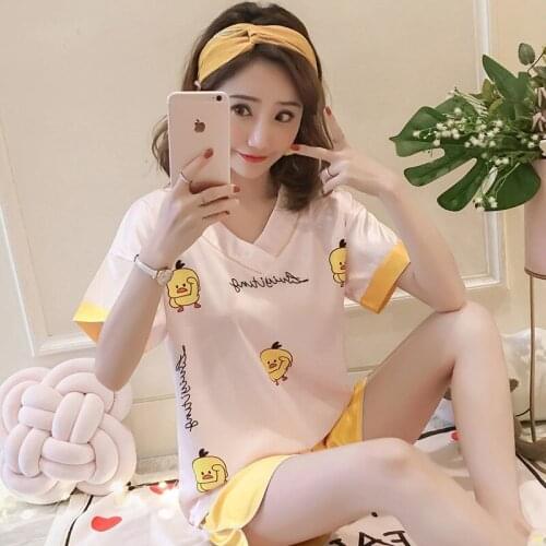 Pajamas Women Summer Ice Silk Short-sleeved Korean Thin Section Sweet Student Cute Sexy Summer Two-piece Sexy Nightwear