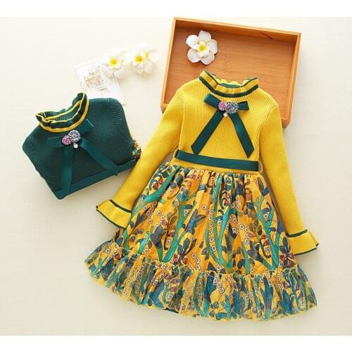 Baby Girls Cute Sweater Dress Spring Autumn Girl Party Princess For Kids Sweet Flowers Long Sleeve Dress For 2-10Year