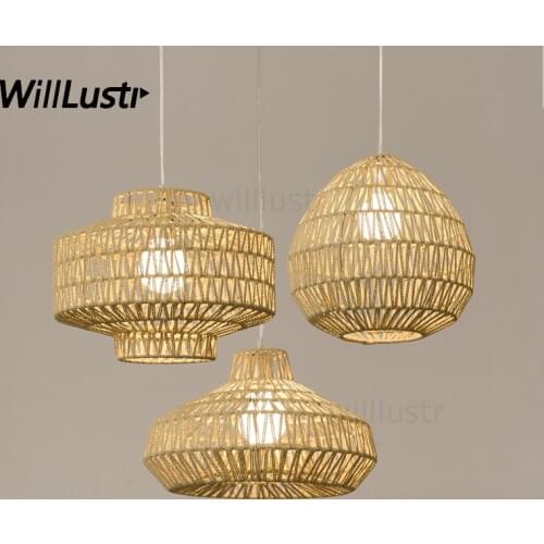 Natural handmade hemp rope pendant lamp home bedroom hotel dinning room restaurant hand knitted wicker suspension hanging light
