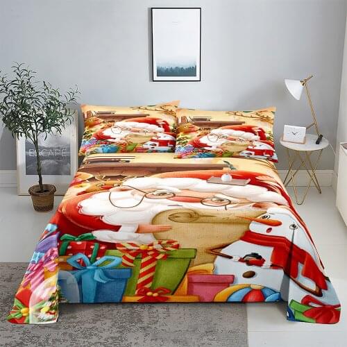 Santa Claus Bedding Sheet Home Digital Printing Polyester Bed Flat Sheet With Pillowcase Print Bed Sheet