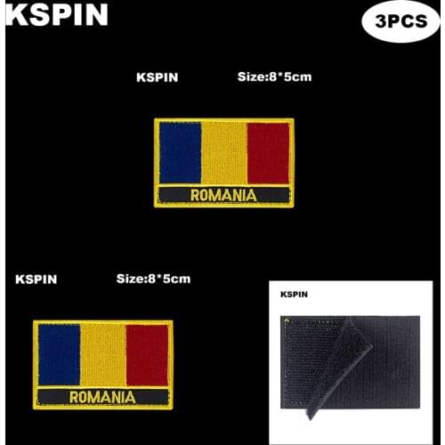 Rectangle National Flag Patch Hook Loop Romania Badges Armband 3D Stick on Jacket Backpack Stickers