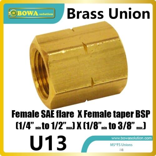 Straight Brass Union-Female SAE Flare to Female taper BSP is thread adapter between hydraulic/refrigerant pipes and water pipes