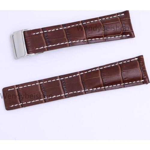 CARLYWET 22 24mm(20mm Clasp) Brown Real Cowhide Leather Wrist Watch Band Strap Belt For Super Ocean 1884