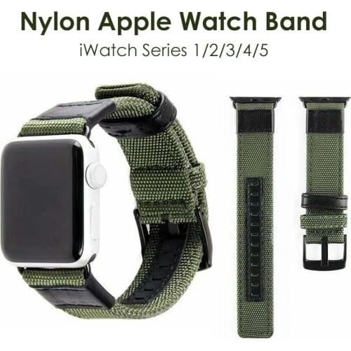 Army Green Nylon Strap Replacement Bands for Apple Watch Band 42mm 44mm iWatch Bracelet Leather 38mm 40mm for Man Sports 5 4 3 2