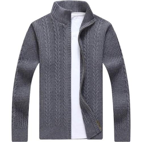 New Autumn Winter Mens Sweater Men Collar Solid Color Casual Sweater Mens Thick Knitted Cardigans