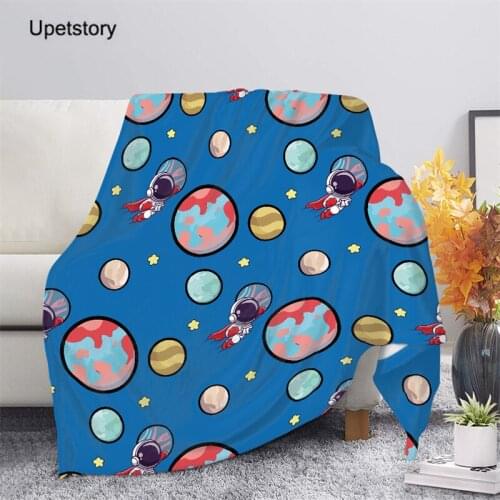 Upetstory Comfortable Home Plush Blanket Bedroom Cute Sherpa Blanket for Children Astronaut Cartoon Design Warm Travel Blankets