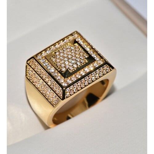 Hiphop Origin Natural 2carat Carat Diamond Gemstone 14K Yellow Gold Ring Men Luxury Invisible Setting 14 K Yellow Gold Rings Box