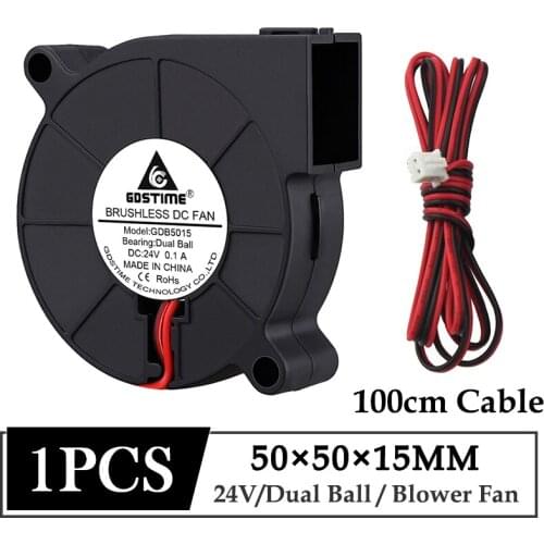 1Pcs Gdstime DC 24V 50x50x15mm Fan 50mm Dual Ball Bearing 3D Printer 100cm Cable Cooler Fan 5CM 5015 Turbo Blower Cooling Fan