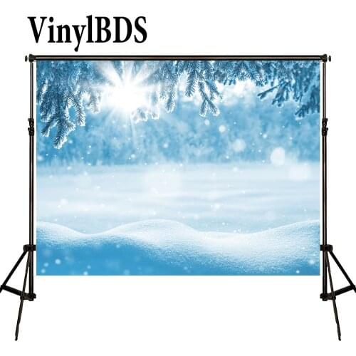 VinylBDS 8x8ft Blue Winter Scenery Kids Backdrop White Snowflake Photo Sunlight Cedar Backdrops for Children Photo Studio