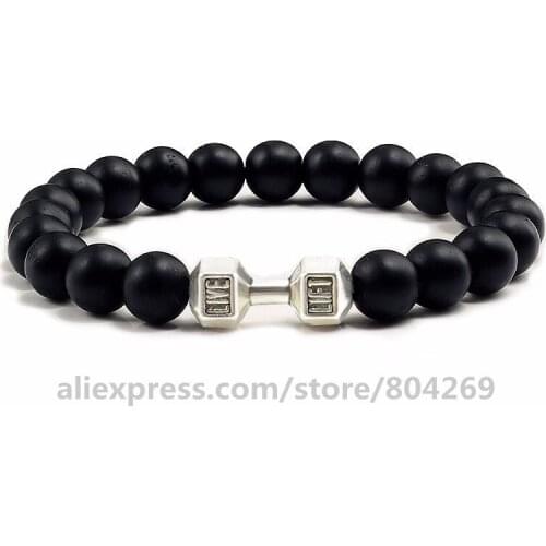 High Quality Fashion Jewelry Volcanic Stone Bracelet New Design Fancy Ladies Black Frosted Dumbbell Bead Chain Hot Sales