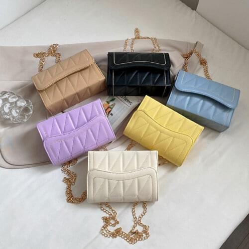 Fashion Solid Color Chain Handbags For Women High Quality Pu Leather Female Crossbody Bag Trend One Shoulder Small Square Bag
