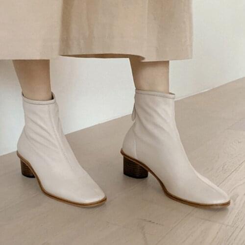 2020 Autumn Fashion Women Ankle Boots Square Head Thick Heel Shoes Woman Back Zipper Band Short Booties Size 33-42