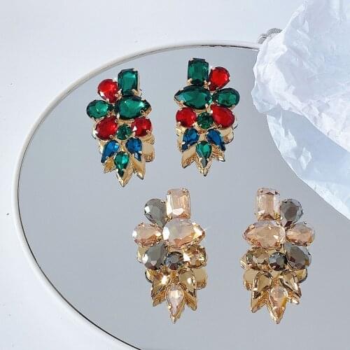 New Korean Red Full Crystal Rhinestone Love Heart Temperament Pendientes Drop Earrings for Women Trendy Jewelry