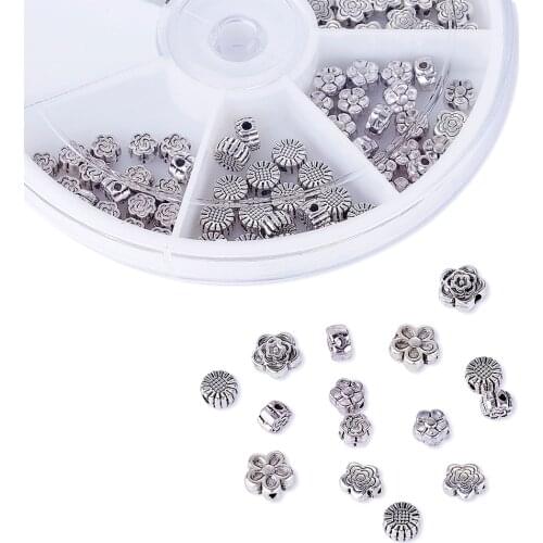 1Box Mixed Flower Tibetan Style Alloy Bead Spacers Loose Beads For DIY Bracelet Necklace Jewelry Making Supplies Accessories