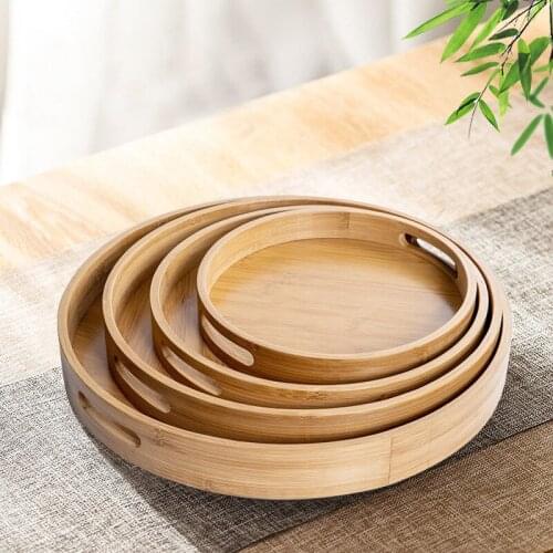 1Pc Bamboo Round Storage Plate Kitchen Fruit Dessert Saucer Dinner Bread Tea Tray