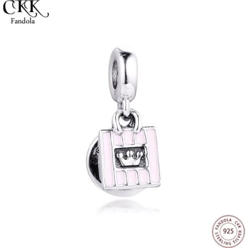 100% 925 Sterling Silver Charms Shopping Queen Soft Pink Enamel Beads for Jewelry Making Fit Pandora Bracelet Women DIY Gift