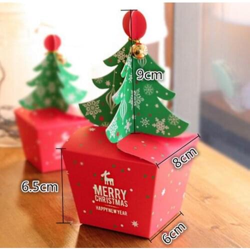 20pcs/lot Merry Christmas Tree Candy Box 3D Christmas Party Favor Tree Gift Box With Bells Cookie Paper Box Cute Present Box