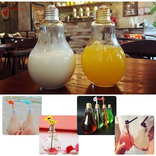 200/300/350/400/500ml DIY Cups Saucers Creative Bulb Water Bottle Clear Milk Juice Light Bulbs Cup Leak-proof Mug 6Z