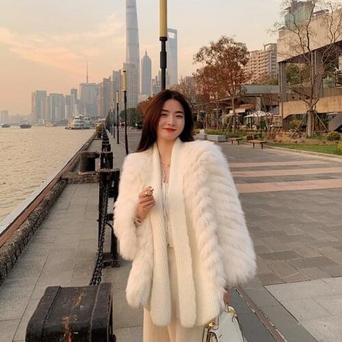JG01 2021 Autumn Winter Luxury Woman Real Fox Fur Coat Outerwear Natural Long Sleeve Cardigan