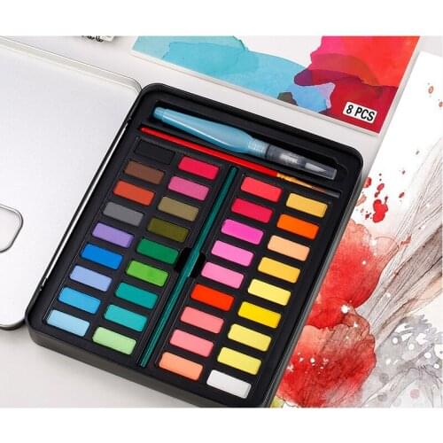 36 Colors Quality Solid Pigment Watercolor Paints Set With Water Color Portable Brush Pen For Professional Painting Art Supplies