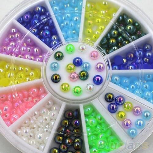 3mm Multicolor Rhinestone 3D Nail Art Faux Pearl Stickers Decoration DIY Manicure Tip Wheel