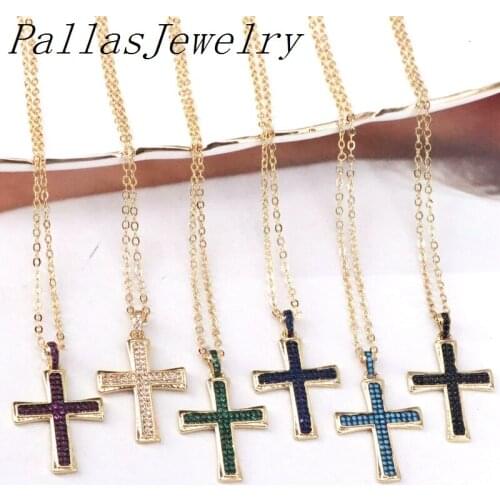 5Pcs Trendy Style Women Wedding Fashion Cross CZ Crystal Zircon Gold Color Necklace Jewelry Vintage Party Gift