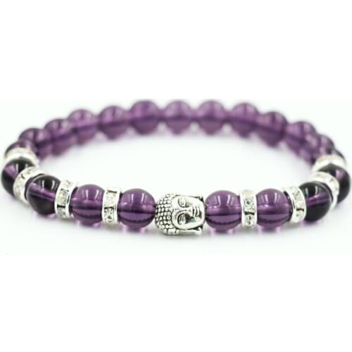BPPCCR Stone Bead Buddha Bracelets Cubic Zirconia for Women Men Jewelry Crystal purple Stone Bracelets & Bangles Pulseras